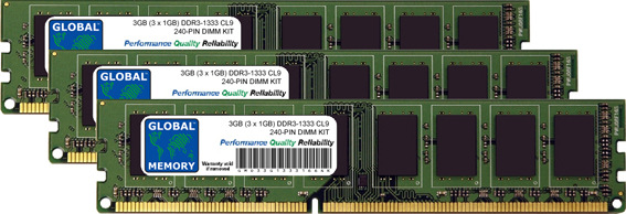 3GB (3 x 1GB) DDR3 1333MHz PC3-10600 240-PIN DIMM MEMORY RAM KIT FOR PACKARD BELL DESKTOPS